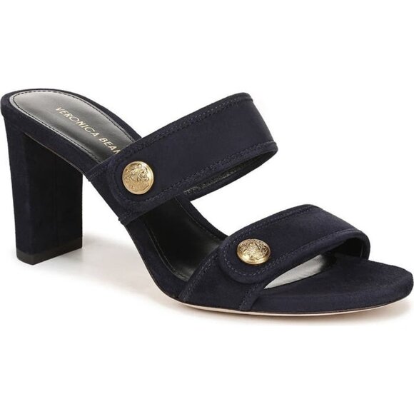 VERONICA BEARD Galea Slide eclipse navy  suede Sandal heels size 9.5 - Picture 1 of 9